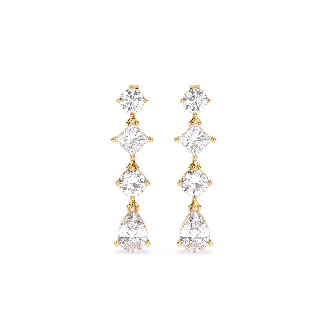 Round, Pear & Princess Lab-Grown Diamond Dangle Earrings 5.24 CTW – 8 Stones | 10K, 14K, 18K White, Yellow & Rose Gold | IGI Certified