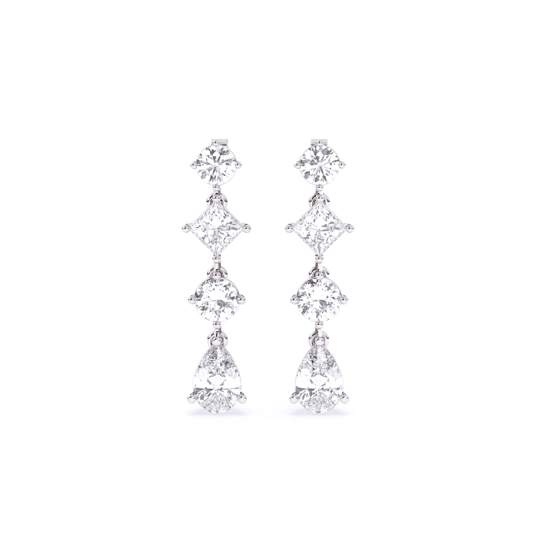 Round, Pear & Princess Lab-Grown Diamond Dangle Earrings 5.24 CTW – 8 Stones | 10K, 14K, 18K White, Yellow & Rose Gold | IGI Certified