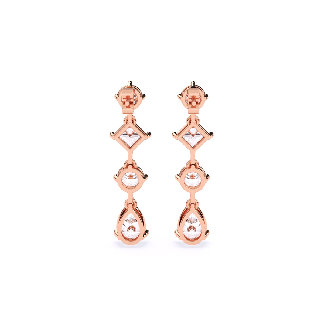 Round, Pear & Princess Lab-Grown Diamond Dangle Earrings 5.24 CTW – 8 Stones | 10K, 14K, 18K White, Yellow & Rose Gold | IGI Certified