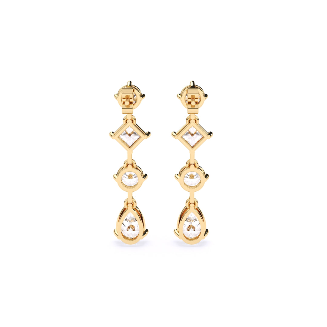 Round, Pear & Princess Lab-Grown Diamond Dangle Earrings 5.24 CTW – 8 Stones | 10K, 14K, 18K White, Yellow & Rose Gold | IGI Certified