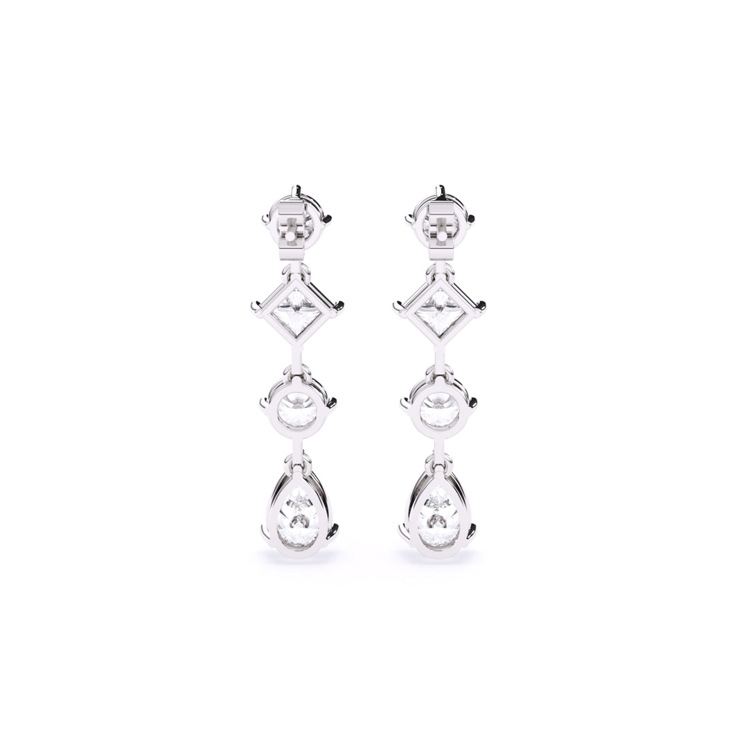 Round, Pear & Princess Lab-Grown Diamond Dangle Earrings 5.24 CTW – 8 Stones | 10K, 14K, 18K White, Yellow & Rose Gold | IGI Certified