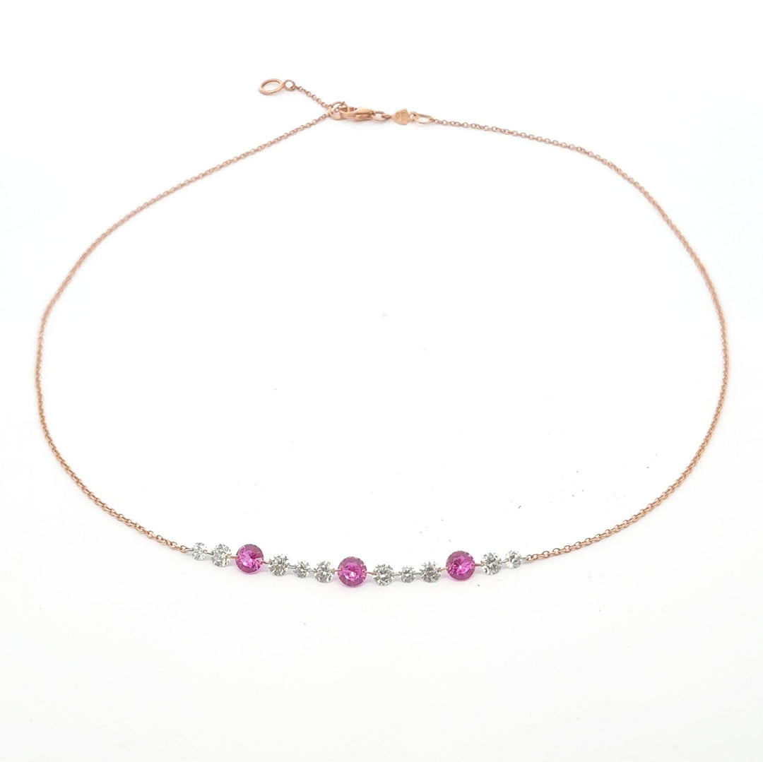2.01 CTW Invisible-Set Drilled Pink Sapphire & Diamond Strand Necklace (13pcs)