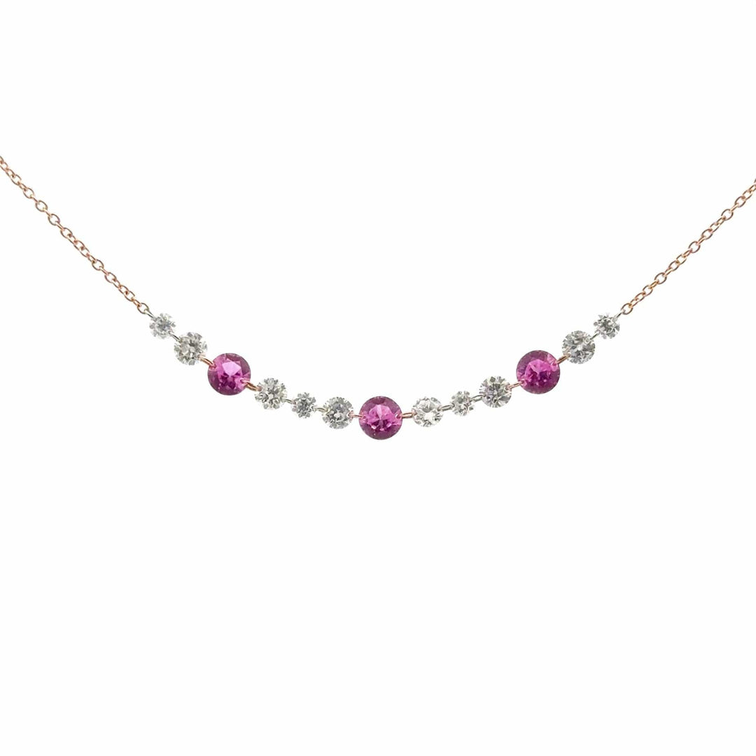 2.01 CTW Invisible-Set Drilled Pink Sapphire & Diamond Strand Necklace (13pcs)