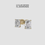 Load and play video in Gallery viewer, Four-Prong Emerald Cut Lab Grown Diamond Stud Earrings in IGI Certified
