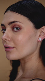 Load and play video in Gallery viewer, 18K Gold Radiant Cut Diamond Stud Earrings
