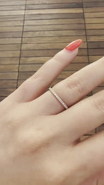 Load and play video in Gallery viewer, 10K Yellow Gold Round Cut Diamond Micro Pave Half Eternity Wedding Band Ring
