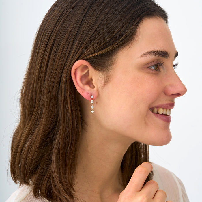 Mixed-Cut Lab-Grown Diamond Long Dangle Earrings 1.34 CTW – 8 Stones | Round, Emerald, Oval & Heart | 10K, 14K, 18K Gold | IGI Certified