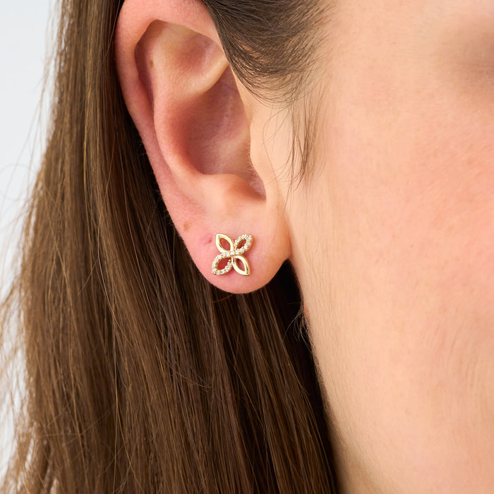 Twisted Leaf Lab-Grown Diamond Earrings 0.08 CTW – 40 Round Stones | 10K, 14K, 18K Gold | IGI Certified